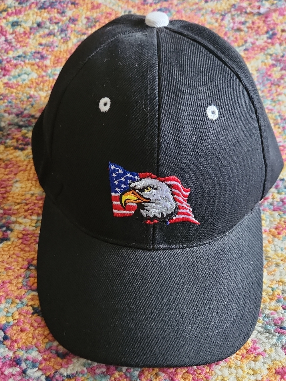 Black Baseball Cap with Embroidered Eagle & American Flag